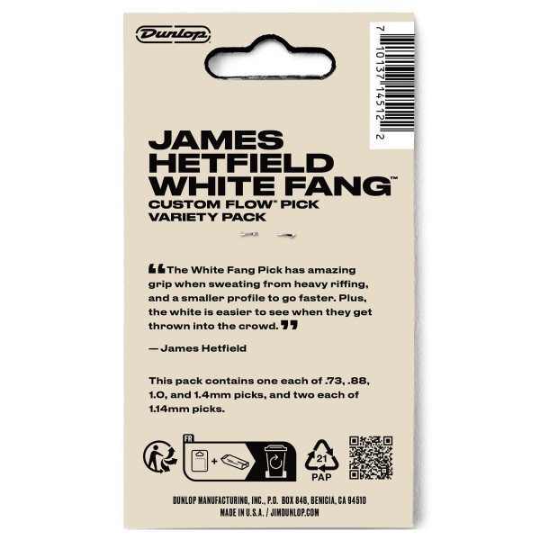 Dunlop Hetfield White Fang Custom Flow Variety Pack, 6 Picks - back