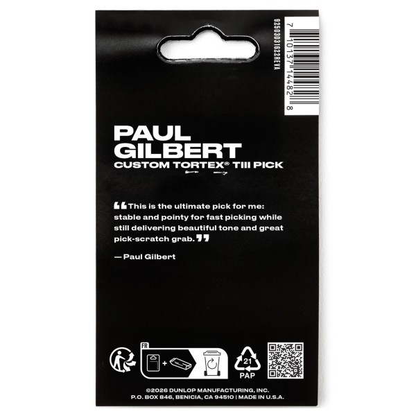 Dunlop Paul Gilbert Custom Tortex Jazz III .73mm Picks, 12 Pack - BACK