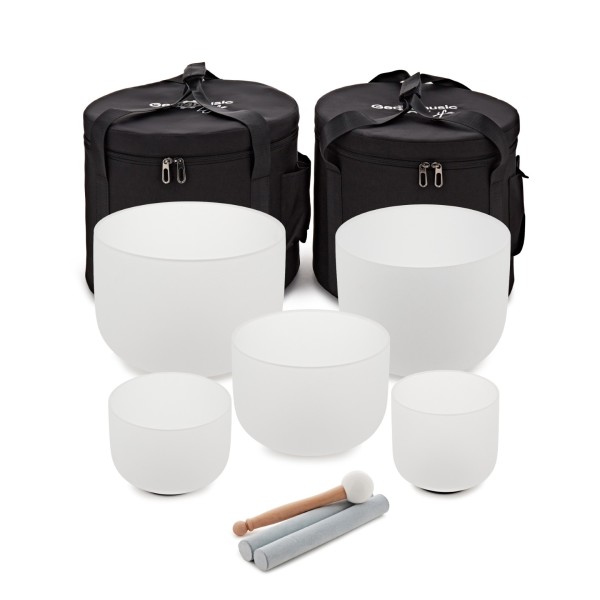 Gear4music Life Five Piece Crystal Singing Bowl Set & Bags, 432Hz