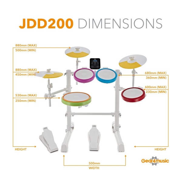 Junior Electronic Drum Kit by Gear4music, White