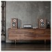LEAK Sandwich 150 Bookshelf Speakers, Walnut - lifestyle 