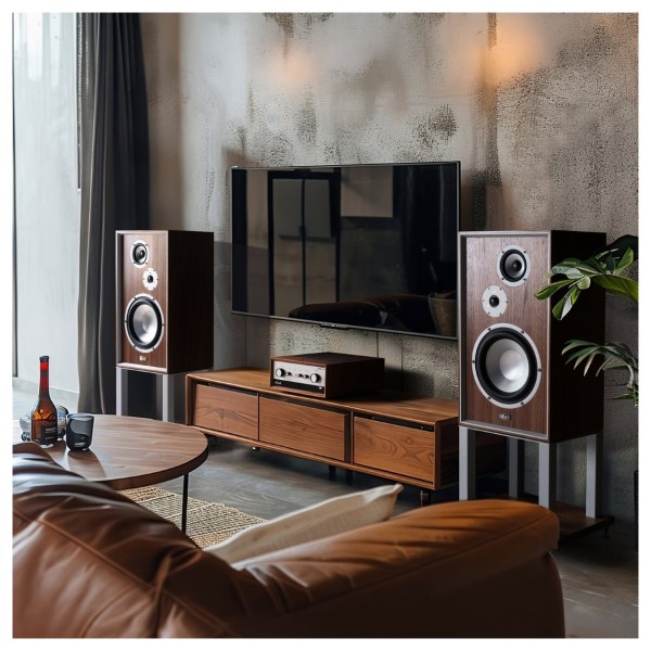 LEAK Sandwich 250 Bookshelf Speakers, Walnut - lifestyle 