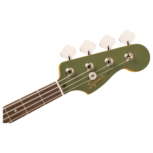 Squier FSR Classic Vibe '60s Jazz Bass, Matching Headstock, Olive - Headstock, Front