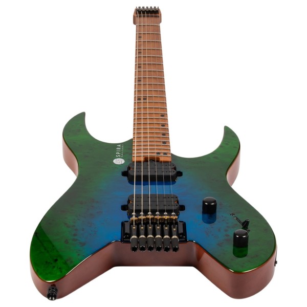 Spira Guitars S-500 Headless, Green Burst - lower bout