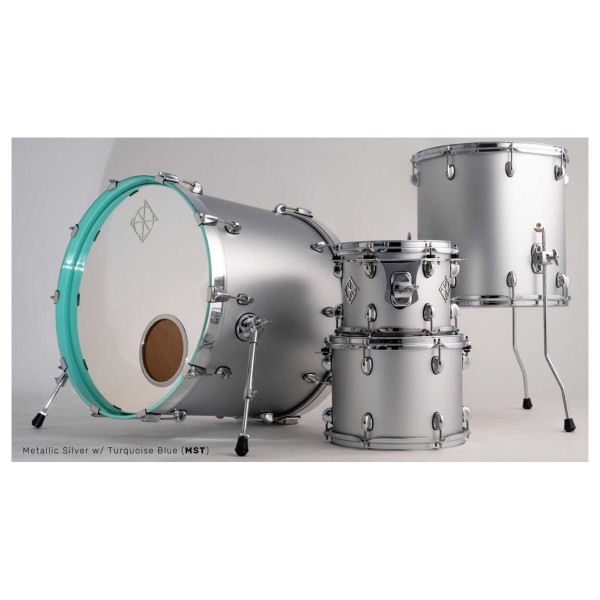 Dixon Cornerstone Hybrid 22'' 4pc Shell Pack, Metallic Silver w/Turquoise Blue Hoop