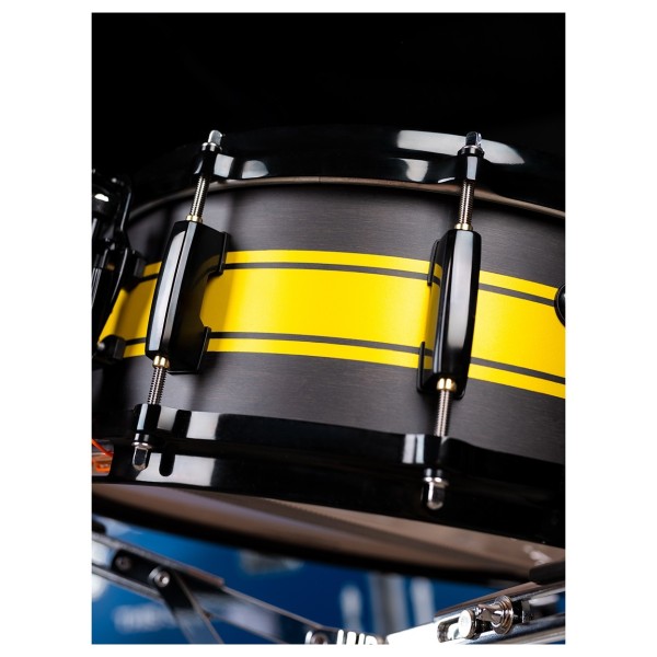 Pearl Masters Maple 14" x 5.5" Limited MM6 Snare Drum, Matte Black & Yellow Stripe