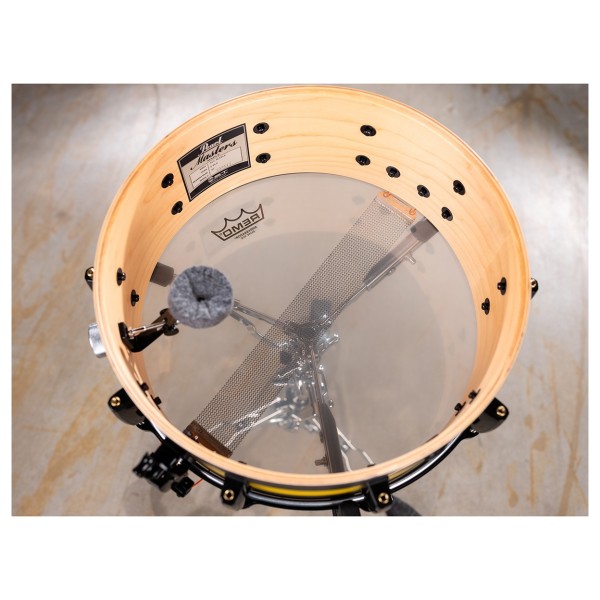 Pearl Masters Maple 14" x 5.5" Limited MM6 Snare Drum, Matte Black & Yellow Stripe