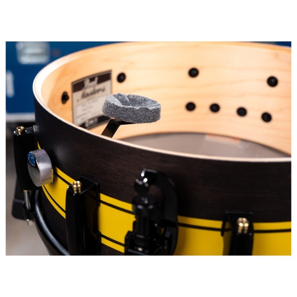 Pearl Masters Maple 14" x 5.5" Limited MM6 Snare Drum, Matte Black & Yellow Stripe