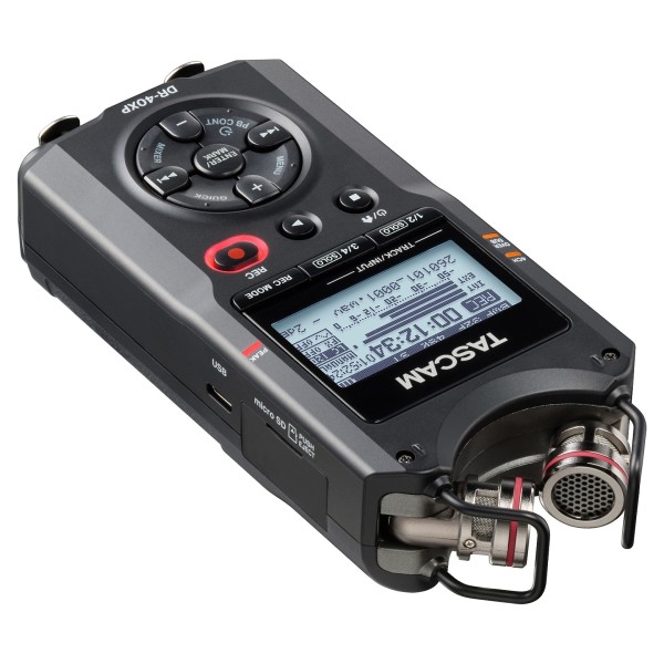 Tascam DR-40XP Handheld Recorder - Angled Flat