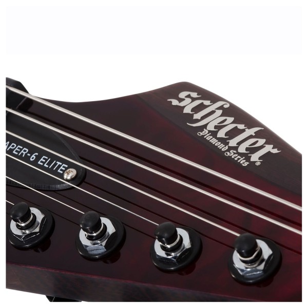 Schecter Reaper-6 Elite, Bloodburst headstock close up