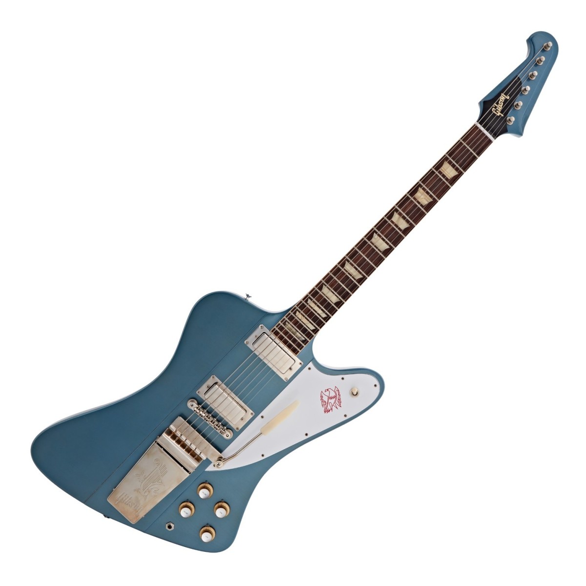 Click to view product details and reviews for Gibson Custom 1963 Firebird V Maestro Vibrola Ultra Light Aged Pelham Blue 402583.