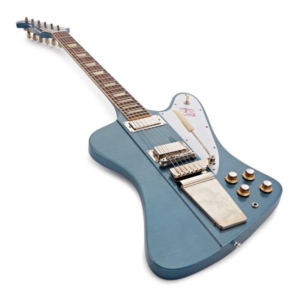 Gibson Custom 1963 Firebird V Maestro Vibrola Ultra Light Aged, Pelham Blue #402583 - angled shot