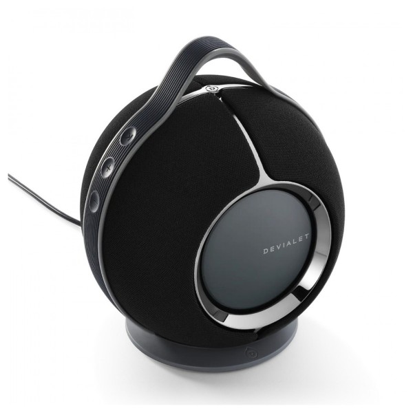 Devialet Mania Portable Wireless Speaker, Deep Black - Placed on charging station