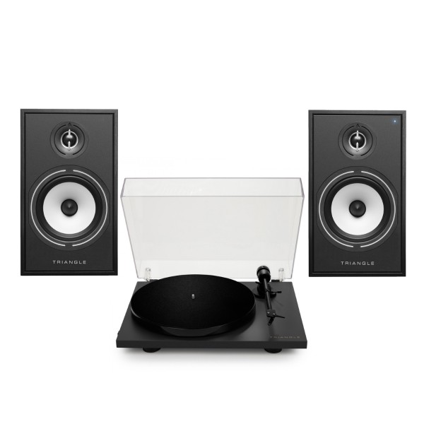 Triangle Borea BR03 Connect Active Speakers with Lunar 1 Manual Turntable, Black
