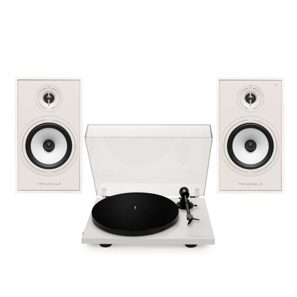 Triangle Borea BR03 Connect Active Speakers with Lunar 1 Manual Turntable, Cream - amin 
