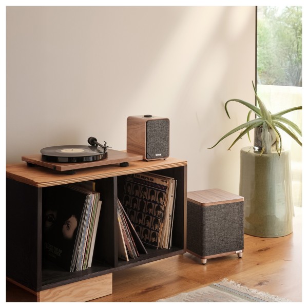 Ruark Audio RS1 Active Subwoofer Speaker, Walnut - lifestyle 1 walnut 