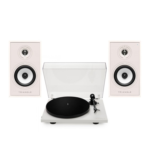 Triangle Borea BR02 Connect Active Speakers with Lunar 1 Manual Turntable, Cream