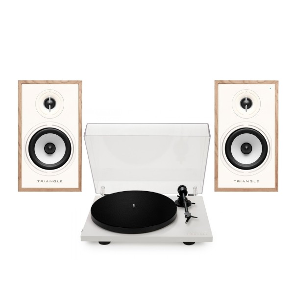 Triangle Borea BR02 Connect Active Speakers with Lunar 1 Manual Turntable, Light Oak