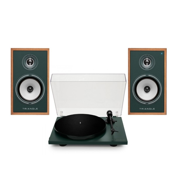 Triangle Borea BR02 Connect Active Speakers with Lunar 1 Manual Turntable, Green 