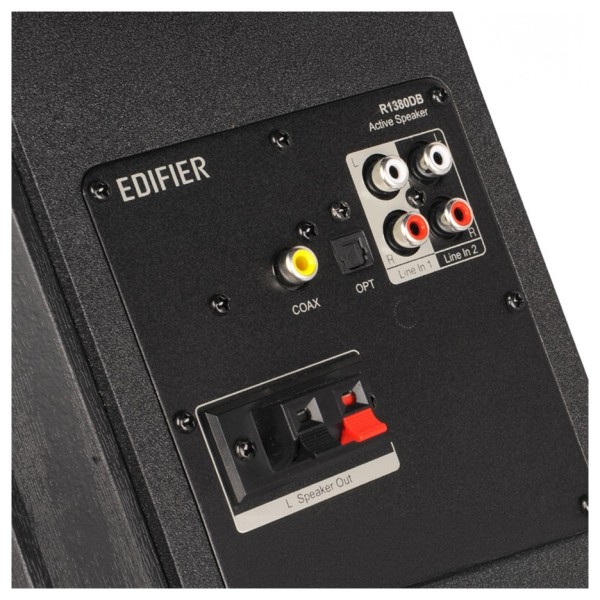 Edifier R1380DB Active 2.0 Professional Bluetooth Bookshelf Speaker Set, Brown - rear panel 