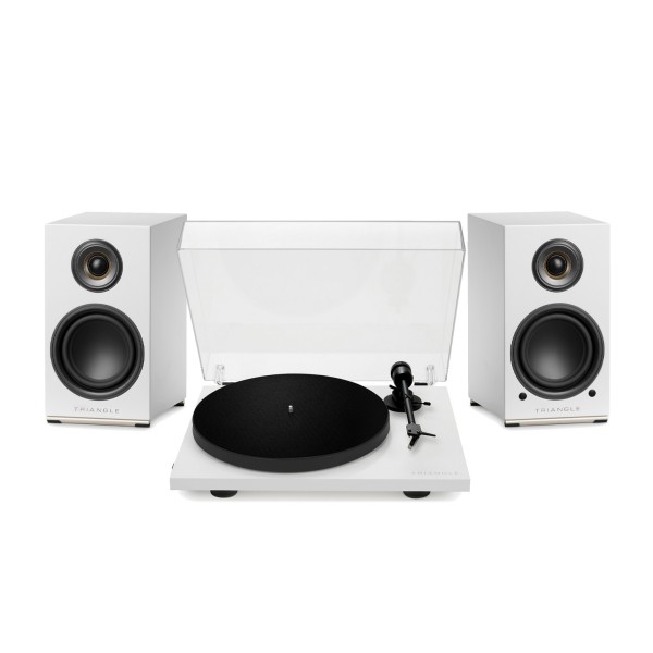 Triangle AIO Twin Active Speakers with Lunar 1 Manual Turntable, White