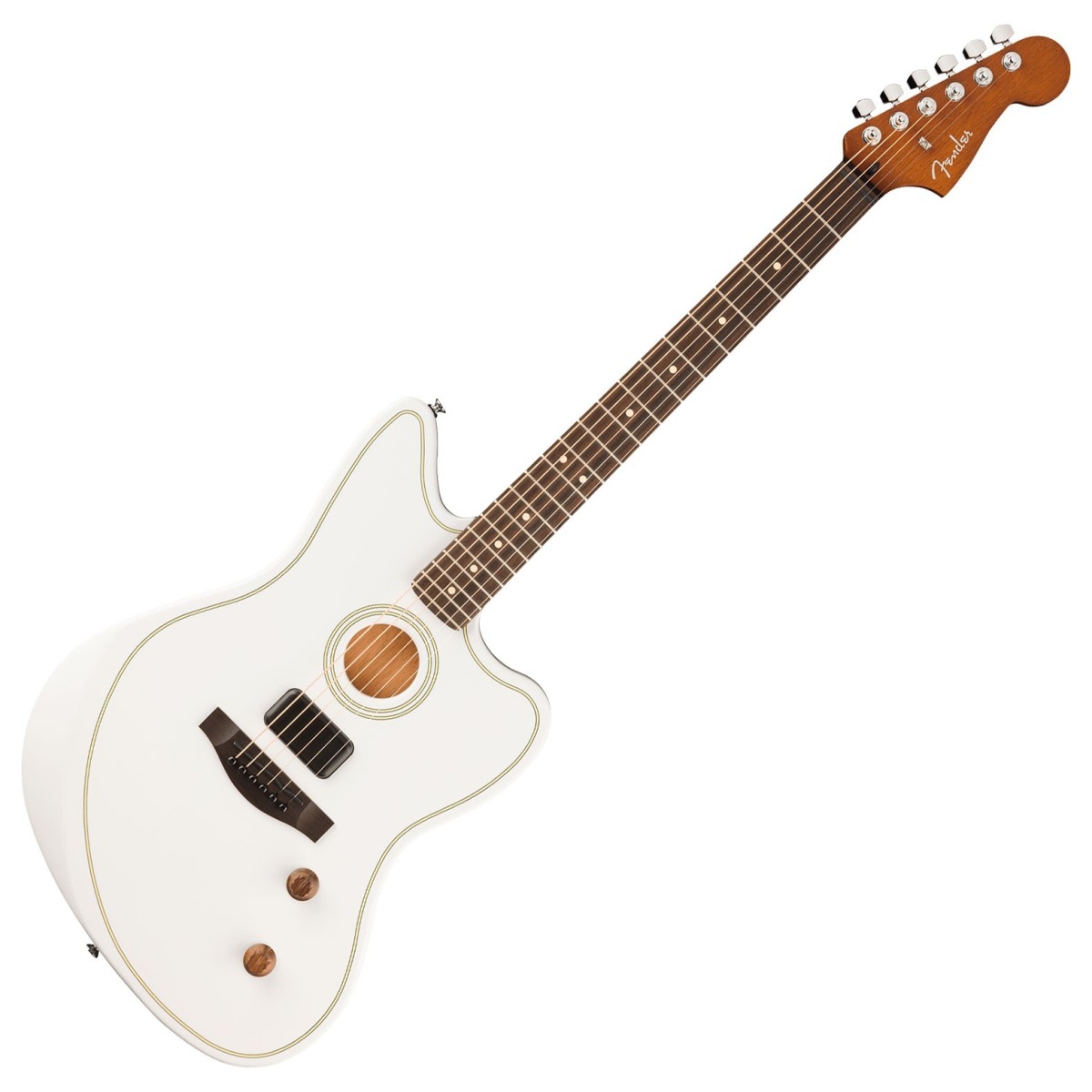 Click to view product details and reviews for Fender Limited Edition Acoustasonic Standard Jazzmaster Arctic Gold.