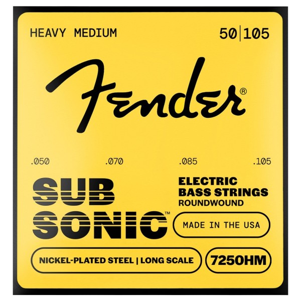 Fender SubSonic 7250HM Bass Strings, Nickel-Plated Steel, Long Scale, Gauges .050-.105, (4)