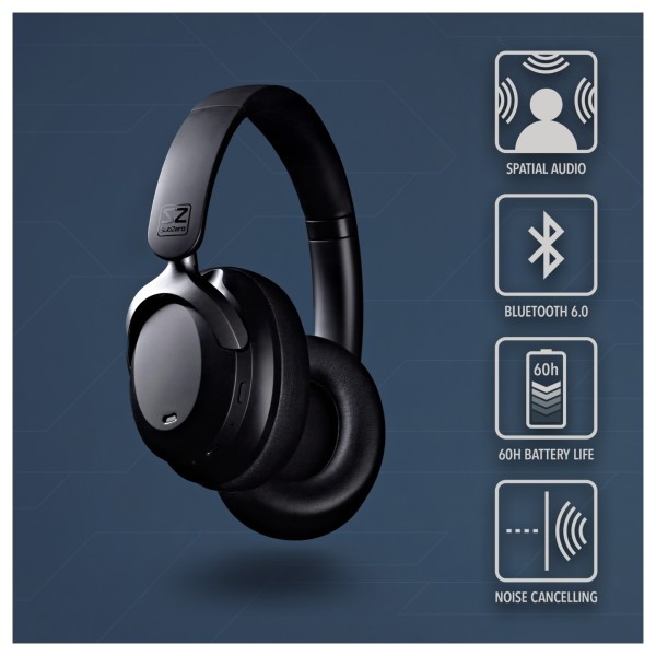 SubZero NH-360 Spatial Audio Bluetooth Headphones with Active Noise Cancelling, Black