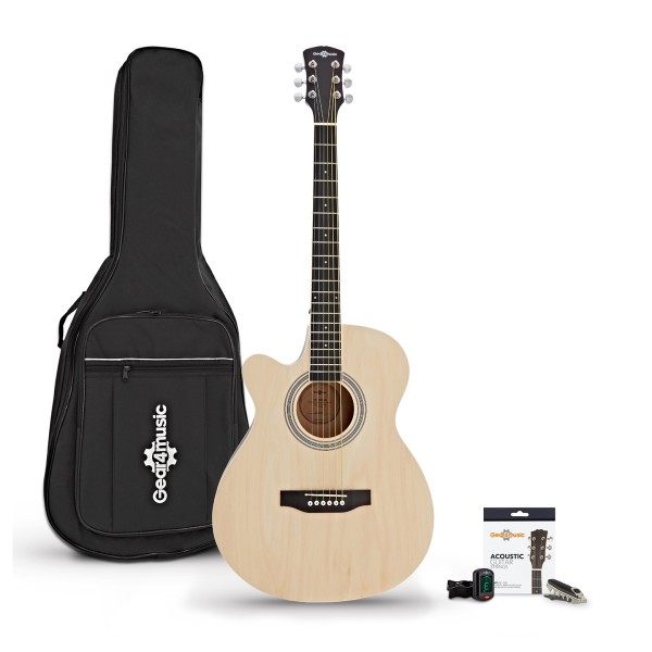 Single Cutaway Left Handed Acoustic Guitar Pack by Gear4music, Natural