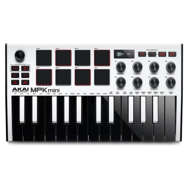 Akai Professional MPK Mini MK3 Laptop Production Keyboard, White - Top