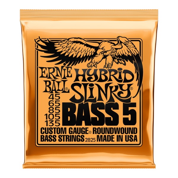 Ernie Ball Hybrid Slinky Nickel Wound 5-String Bass Strings, 45-135