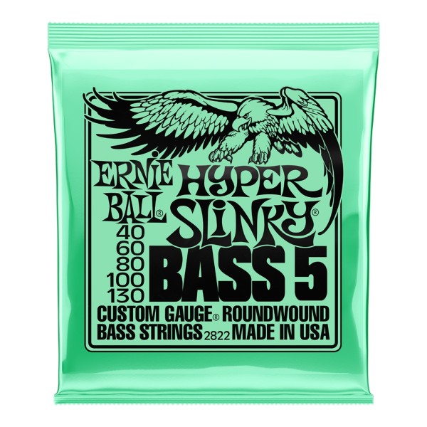 Ernie Ball Hyper Slinky Nickel Wound 5-String Bass Strings, 40-130