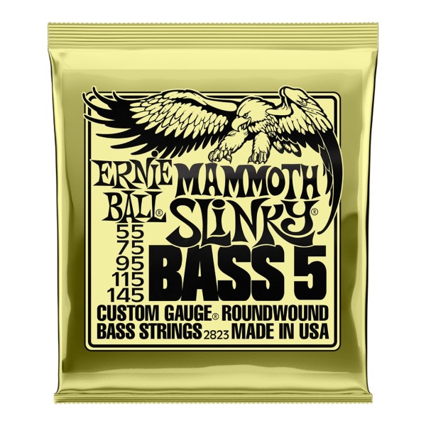 Ernie Ball Mammoth Slinky Nickel Wound 5-String Bass Strings, 55-145