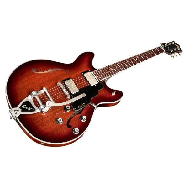 Guild Starfire I Double Cut Vibrato, California Burst - angled shot