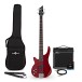 Chicago Left Handed Bass Guitar Trans Red, 15W Bass Amp & Accessory Pack