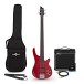 Chicago Fretless Bass Guitar Trans Red, 15W Bass Amp & Accessory Pack
