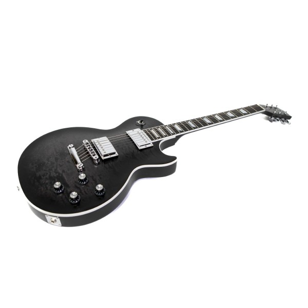 Gibson Mark Morton Les Paul Modern Quilt, Translucent Ebony Burst Satin #216250016 - angled shot