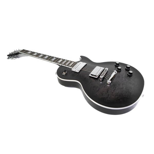 Gibson Mark Morton Les Paul Modern Quilt, Translucent Ebony Burst Satin #216250016 - reverse angled shot