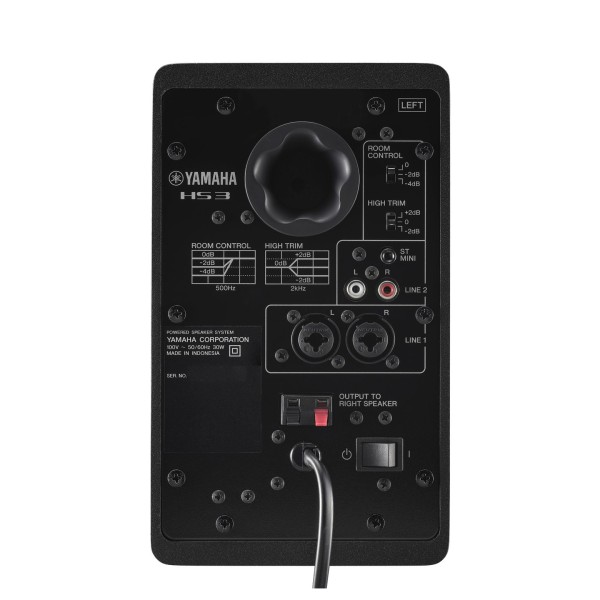 Yamaha HS3 Monitors, Black (Pair) - Left Speaker, Rear