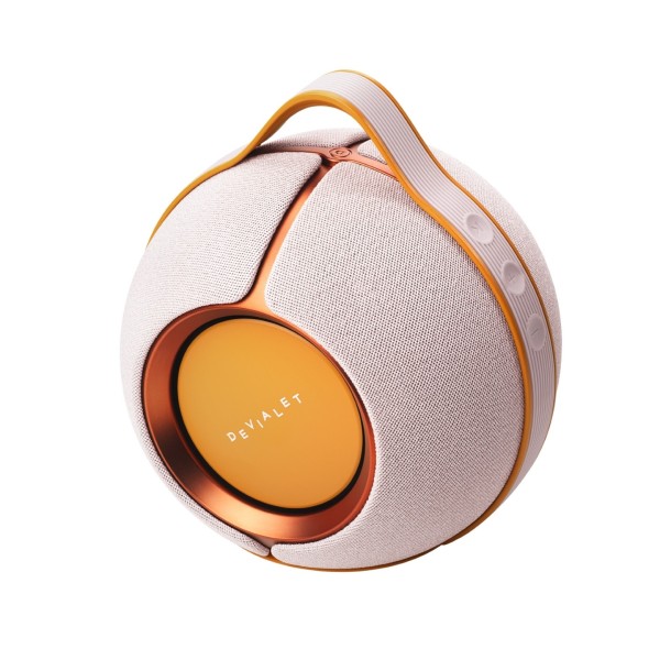 Devialet Mania Portable Wireless Speaker with Cocoon Case, Rose Bloom over angle 
