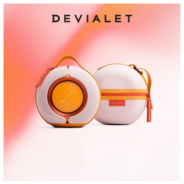 Devialet Mania Portable Wireless Speaker with Cocoon Case, Rose Bloom - lifestyle ombre 
