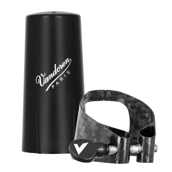 Vandoren Carbon Bb Clarinet Ligature and Cap, Black Hardware 1