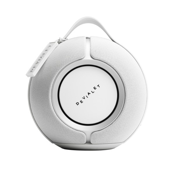 Devialet Mania Portable Wireless Speaker with Cocoon Case, White Mist - front 