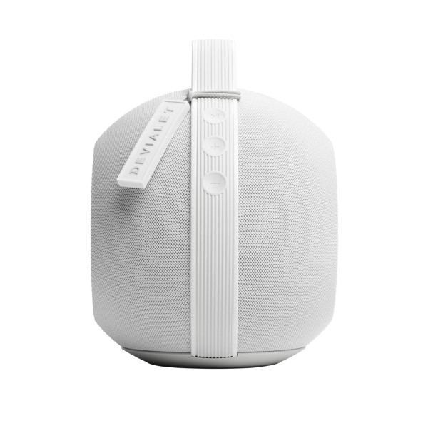 Devialet Mania Portable Wireless Speaker with Cocoon Case, White Mist - side jet tag 