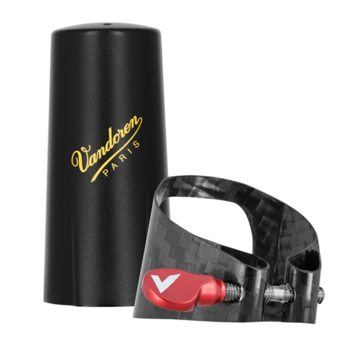 Vandoren Carbon Alto Sax Ligature and Cap Red Hardware
