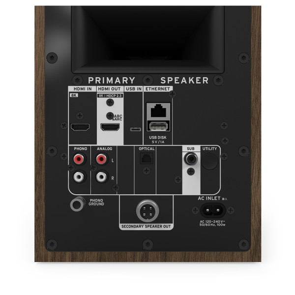 Klipsch The Fives II Active Hi-Fi Speakers, Walnut inputs