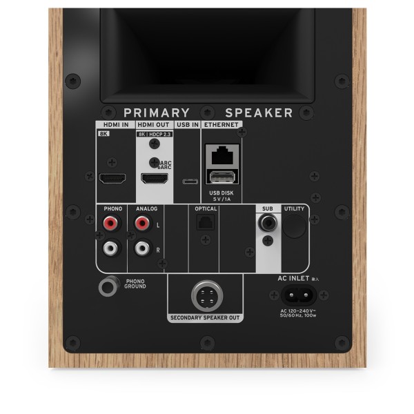 Klipsch The Fives II Active Hi-Fi Speakers, Red Oak - connections 