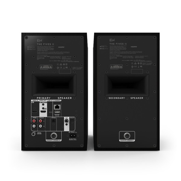 Klipsch The Fives II Active Hi-Fi Speakers, Ebony - rear 