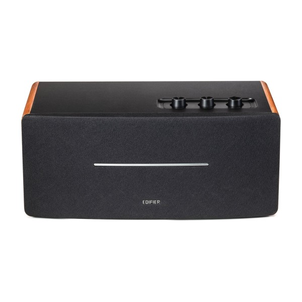 Edifier D12 2.1 Stereo Bluetooth Speaker, Brown - Grille on, high angle