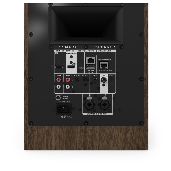 Klipsch The Nines II Active Hi-Fi Speakers, Walnut - terminals 